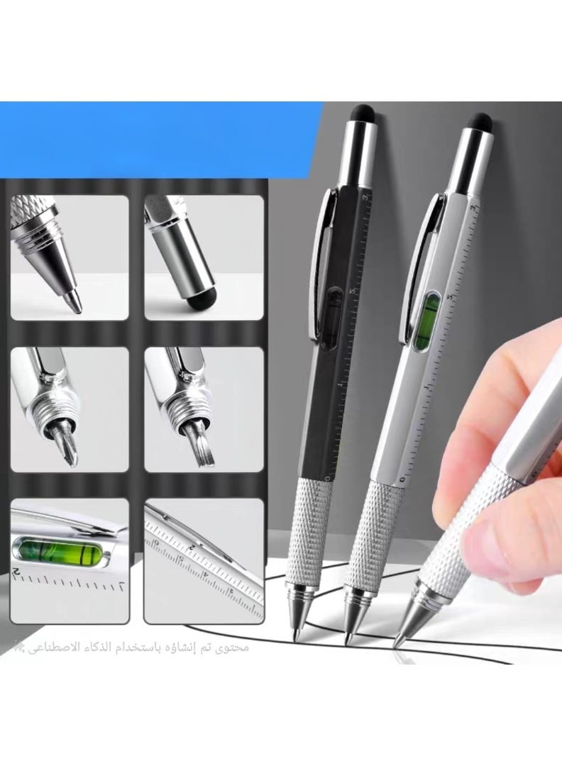 6 in 1 Multitasking Ballpoint Pen with Ruler/Level Gauge/Stylus & Screw Drivers - Image 1